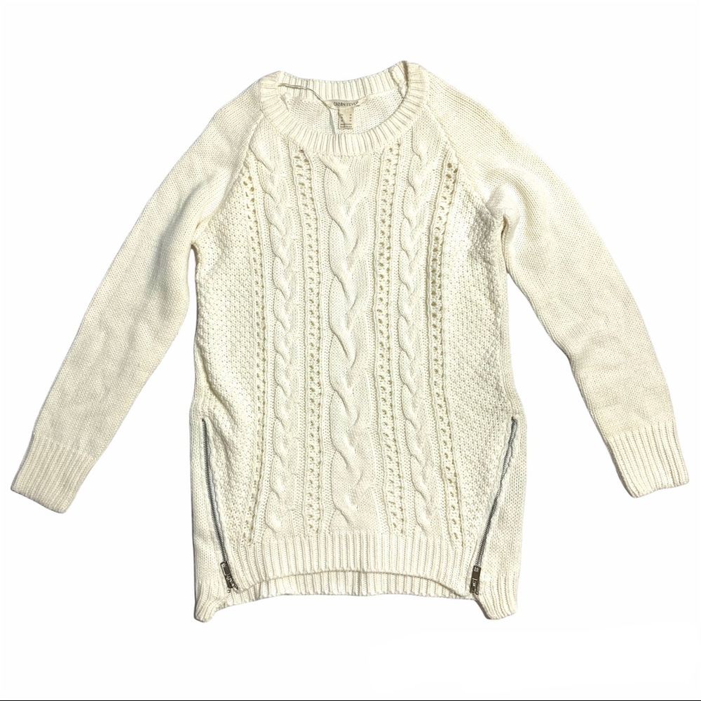Knitted Crew Necline Sweater Exposed Side Zippers Size Medium